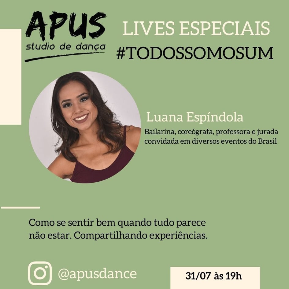 Luana Espíndola convidada para LIVE para APUS Studio de Dança
