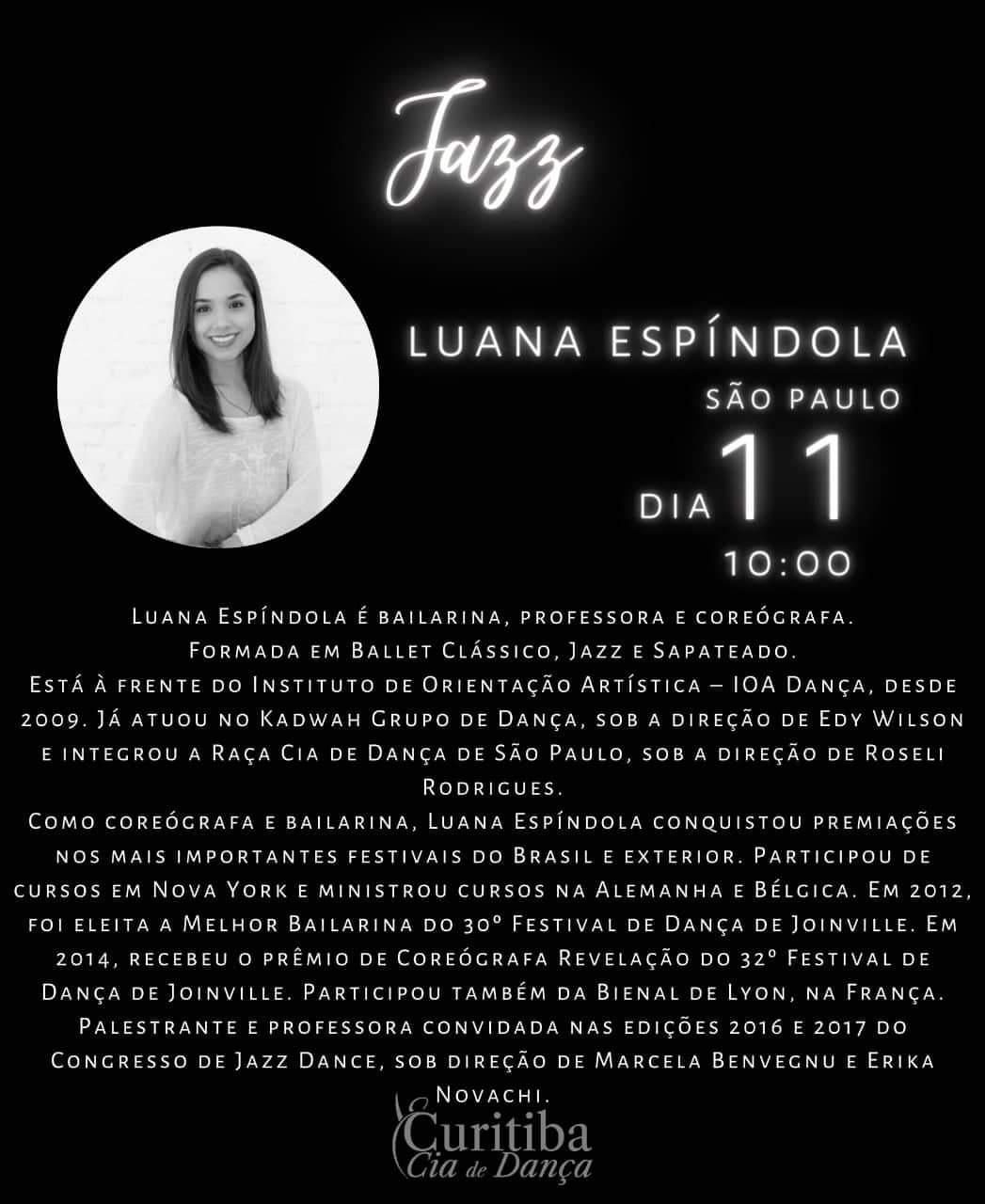 Luana Espíndola ministra workshop online – Curitiba Cia de Dança